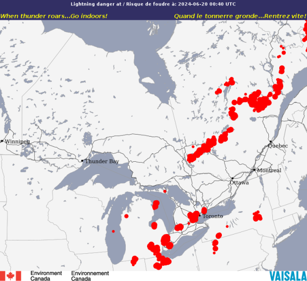 Carte canadienne du risque de foudre  - Ontario - Environment Canada